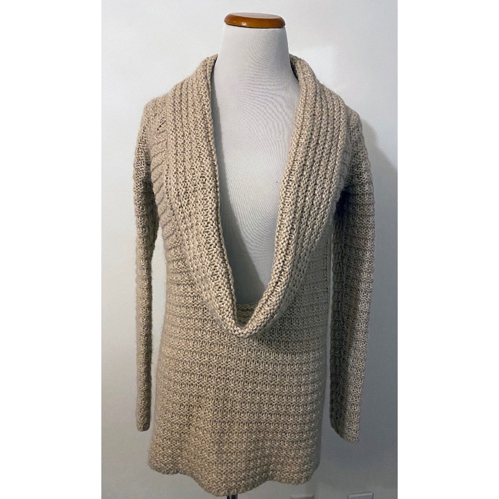 Ann Taylor Deep Cowl Neck Semi-Chunky Knit Beige Sweater